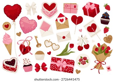 Dia dos Namorados. Elementos de coquette românticos para Dia dos Namorados, Aniversários, Feriados e Dia de Galentine. Ilustração vetorial em estilo texturizado moderno