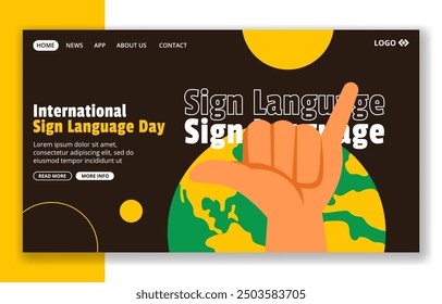 Day of Sign Languages Social Media Landing Page Cartoon Hand Drawn Templates Background Illustration