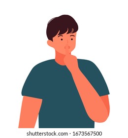 Day of silence cartoon hand drawn style flat vector design illustration. Concept of Man silence gesture.