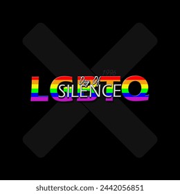 Day of Silence LGBTQ event banner. Bold text with LGBT rainbow flag decoration on black background to celebrate on April