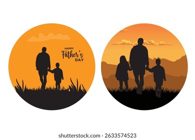 Father’s Day Silhouette of Dad with Children at Sunset