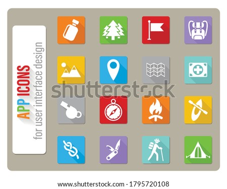 day of skouts icons set in flat design with long shadow