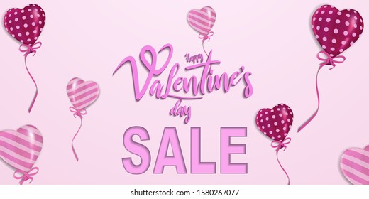Valentine’s Day Special offer sale template background.  Shopping discount . Realistic heart ballon, Vector illustration greeting card, lovely flyer, promotion advertisement, invitation poster, banner