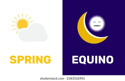 Day of spring equinox and autumn equinox. Day and Night background. This holiday-themed design is perfect for backgrounds, banners, greeting cards, posters, social media posts. Vector illustration.