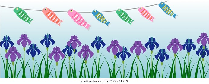 Children’s Day streamer and iris flowers.