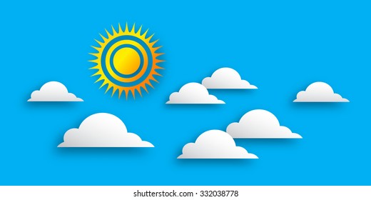 Day with sun and cloud. Paper cut style.
