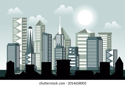 Day Sun Modern City Skycraper Building Cityscape Skyline Illustration