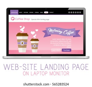 Valentine’s Day Take Away Coffee Sale Shop E-commerce Website Design Template Layout Vector Illustration for Laptop, Tabletop Computer, Tablet and Smartphone Gadget.
