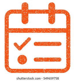 Day Tasklist grainy textured icon for overlay watermark stamps. Flat symbol with unclean texture. Dotted vector orange ink rubber seal stamp with grunge design on a white background.