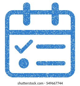 Day Tasklist grainy textured icon for overlay watermark stamps. Flat symbol with scratched texture. Dotted vector cobalt ink rubber seal stamp with grunge design on a white background.