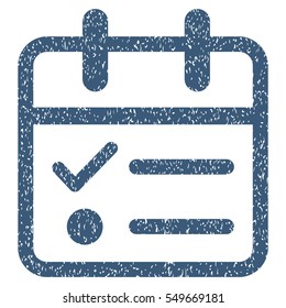 Day Tasklist grainy textured icon for overlay watermark stamps. Flat symbol with scratched texture. Dotted vector blue ink rubber seal stamp with grunge design on a white background.