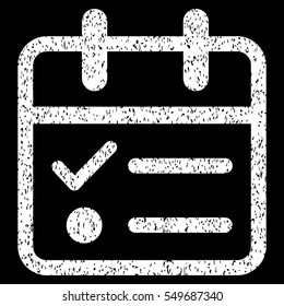 Day Tasklist grainy textured icon for overlay watermark stamps. Flat symbol with unclean texture. Dotted vector white ink rubber seal stamp with grunge design on a black background.
