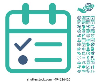 Day Tasklist icon with bonus calendar and time management icon set. Vector illustration style is flat iconic bicolor symbols, cobalt and cyan colors, white background.