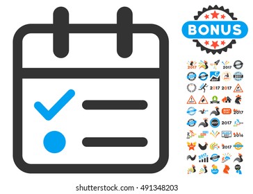 Day Tasklist pictogram with bonus 2017 year design elements. Vector illustration style is flat iconic symbols, white background.