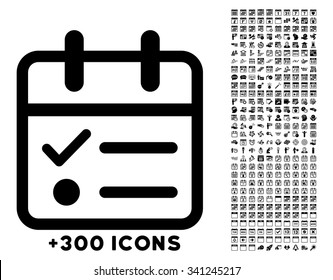 Day Tasklist vector icon with additional 300 date and time management pictograms. Style is flat symbols, black color, rounded angles, white background.