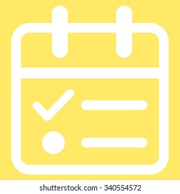 Day Tasklist vector icon. Style is flat symbol, white color, rounded angles, yellow background.