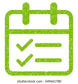 Day Tasks grainy textured icon for overlay watermark stamps. Flat symbol with scratched texture. Dotted vector eco green ink rubber seal stamp with grunge design on a white background.