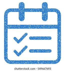 Day Tasks grainy textured icon for overlay watermark stamps. Flat symbol with dirty texture. Dotted vector cobalt ink rubber seal stamp with grunge design on a white background.