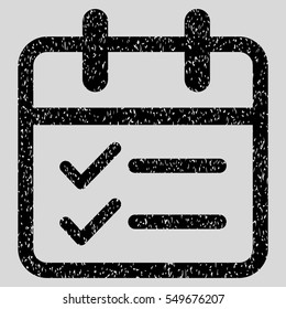 Day Tasks grainy textured icon for overlay watermark stamps. Flat symbol with scratched texture. Dotted vector black ink rubber seal stamp with grunge design on a light gray background.