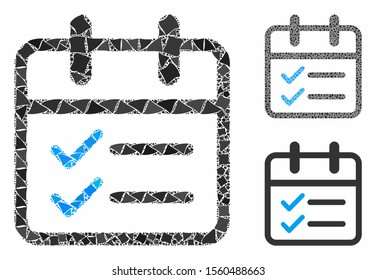 Day tasks mosaic of joggly items in different sizes and shades, based on day tasks icon. Vector tuberous items are composed into collage. Day tasks icons collage with dotted pattern.