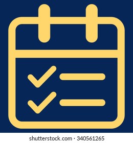 Day Tasks vector icon. Style is flat symbol, yellow color, rounded angles, blue background.