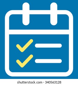 Day Tasks vector icon. Style is bicolor flat symbol, yellow and white colors, rounded angles, blue background.