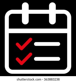 Day Tasks vector icon. Style is bicolor flat symbol, red and white colors, rounded angles, black background.
