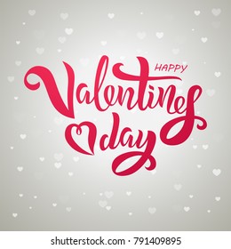 Valentine’s Day text design with decorative elements on white background. Vector illustration. Valentine’s Day lettering. Heart pattern design. Template for a poster, cards, banner, background.