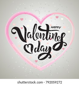 Valentine’s Day text design with decorative elements and heart. Vector illustration. Valentine’s Day lettering with sparkles. Heart pattern design. Template for a poster, cards, banner, background.
