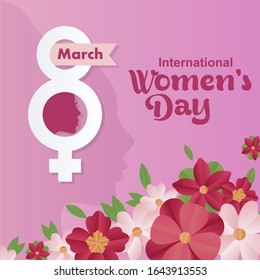 Woman’s Day text design with flowers  background