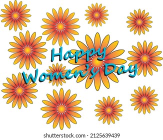 Woman’s Day text design with flowers. Flat vector illustration. Woman’s Day greeting calligraphy design in pink colors. Template for a poster, cards, banner.