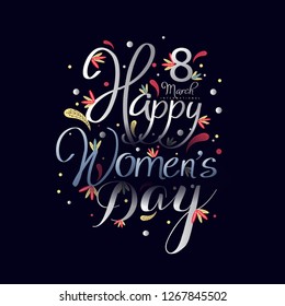 Woman’s Day text design with flowers, Woman’s Day greeting calligraphy design 