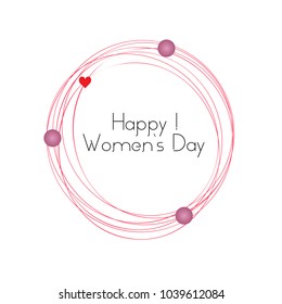 Woman’s Day text design with flowers and hearts on square background. Vector illustration. Woman’s Day greeting calligraphy design in pink colors. Template for a poster, cards, banner.
