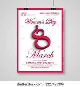 Woman’s Day text design Flyer with background. Vector illustration. Woman’s Day greeting calligraphy design. Template for a poster, cards, banner. - Vector