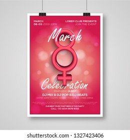 Woman’s Day text design Flyer with background. Vector illustration. Woman’s Day greeting calligraphy design. Template for a poster, cards, banner. - Vector