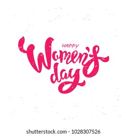 Woman’s Day text design on textured background. Vector illustration. Woman’s Day lettering in calligraphy style, pink color. Template for a poster, cards, banner.