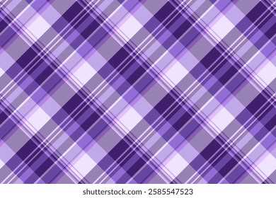 Day textile plaid vector, guy seamless background tartan. Cloth texture fabric check pattern in violet and light colors palette.