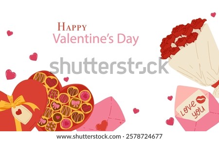 Valentine’s Day themed billboard with copyspace. Horizontal vector illustration with a romantic touch, perfect for love-focused commercial promotions. Ideal for posters, web banners and print