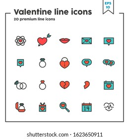 Valentine’s Day thin line icons. Concept of love, sympathy and dating. Vector illustration symbol elements for web design and apps