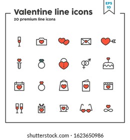 Valentine’s Day thin line icons. Concept of love, sympathy and dating. Vector illustration symbol elements for web design and apps