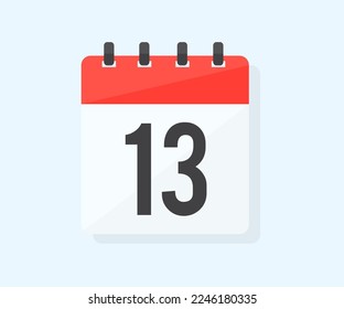 The day thirteen of the month with date 13, thirteenth day logo design. Calendar icon flat day 13. Reminder symbol. Event schedule date. Schedule planning. Meeting appointment time vector design.