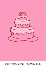 Valentine’s Day Three Tier Cake in Hand Drawn Vector Style