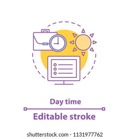Day time concept icon. Working hours idea thin line illustration. Noon. Vector isolated outline drawing. Editable stroke