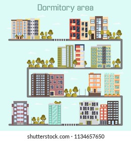 Day time dormitory area color flat illustration