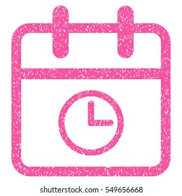 Day Time grainy textured icon for overlay watermark stamps. Flat symbol with dirty texture. Dotted vector pink ink rubber seal stamp with grunge design on a white background.