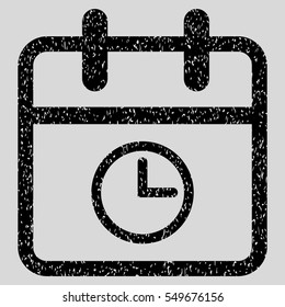 Day Time grainy textured icon for overlay watermark stamps. Flat symbol with dust texture. Dotted vector black ink rubber seal stamp with grunge design on a light gray background.