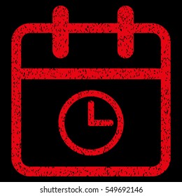 Day Time grainy textured icon for overlay watermark stamps. Flat symbol with dirty texture. Dotted vector red ink rubber seal stamp with grunge design on a black background.