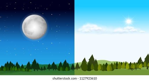 Day time and night time scene illustration