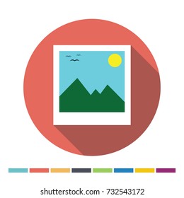 Day time photo flat icon with long shadow. Vector Illustration.