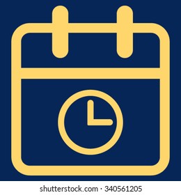 Day Time vector icon. Style is flat symbol, yellow color, rounded angles, blue background.